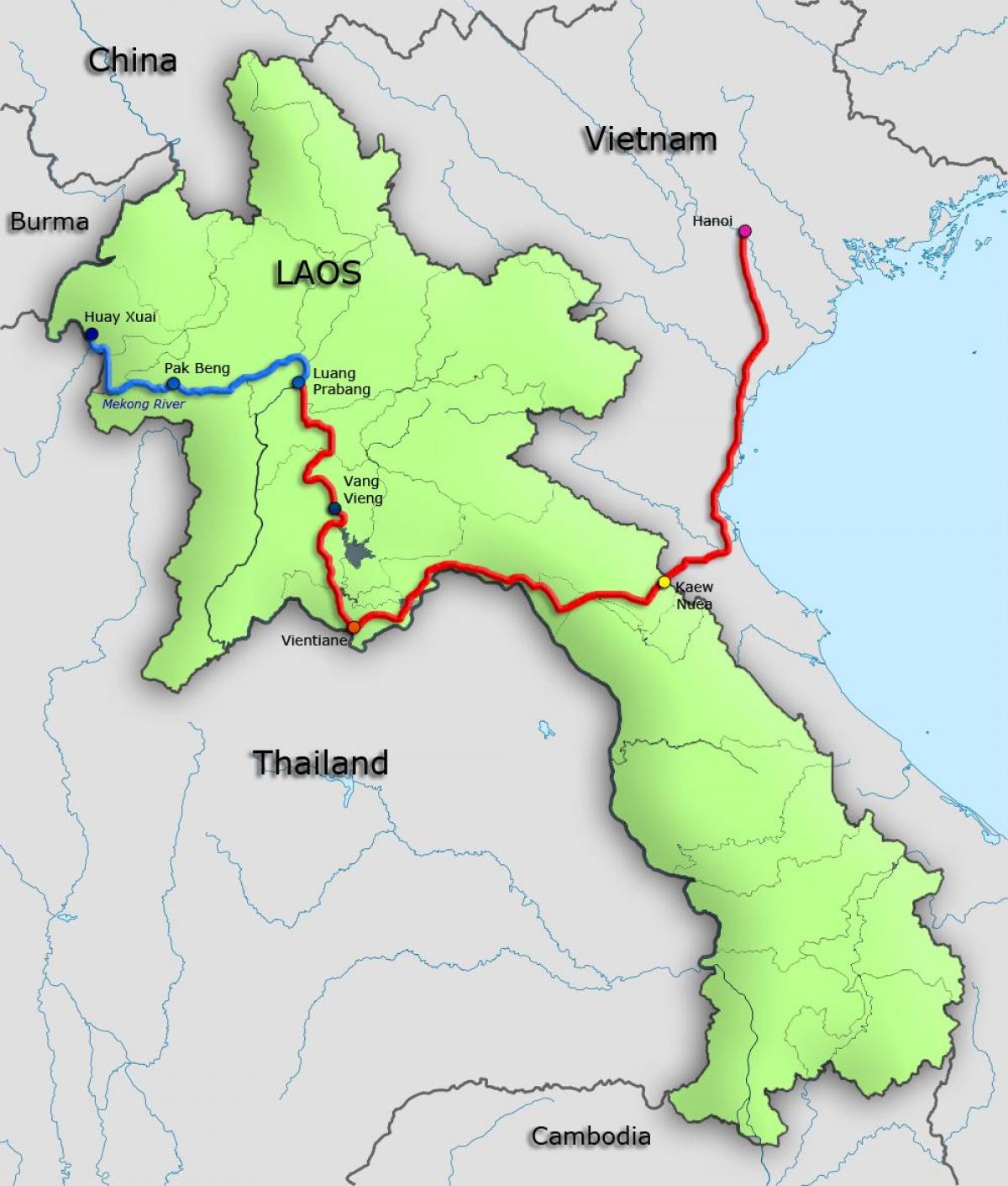 mekong river í laos kort