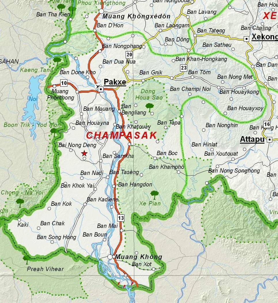 Kort af champasak laos