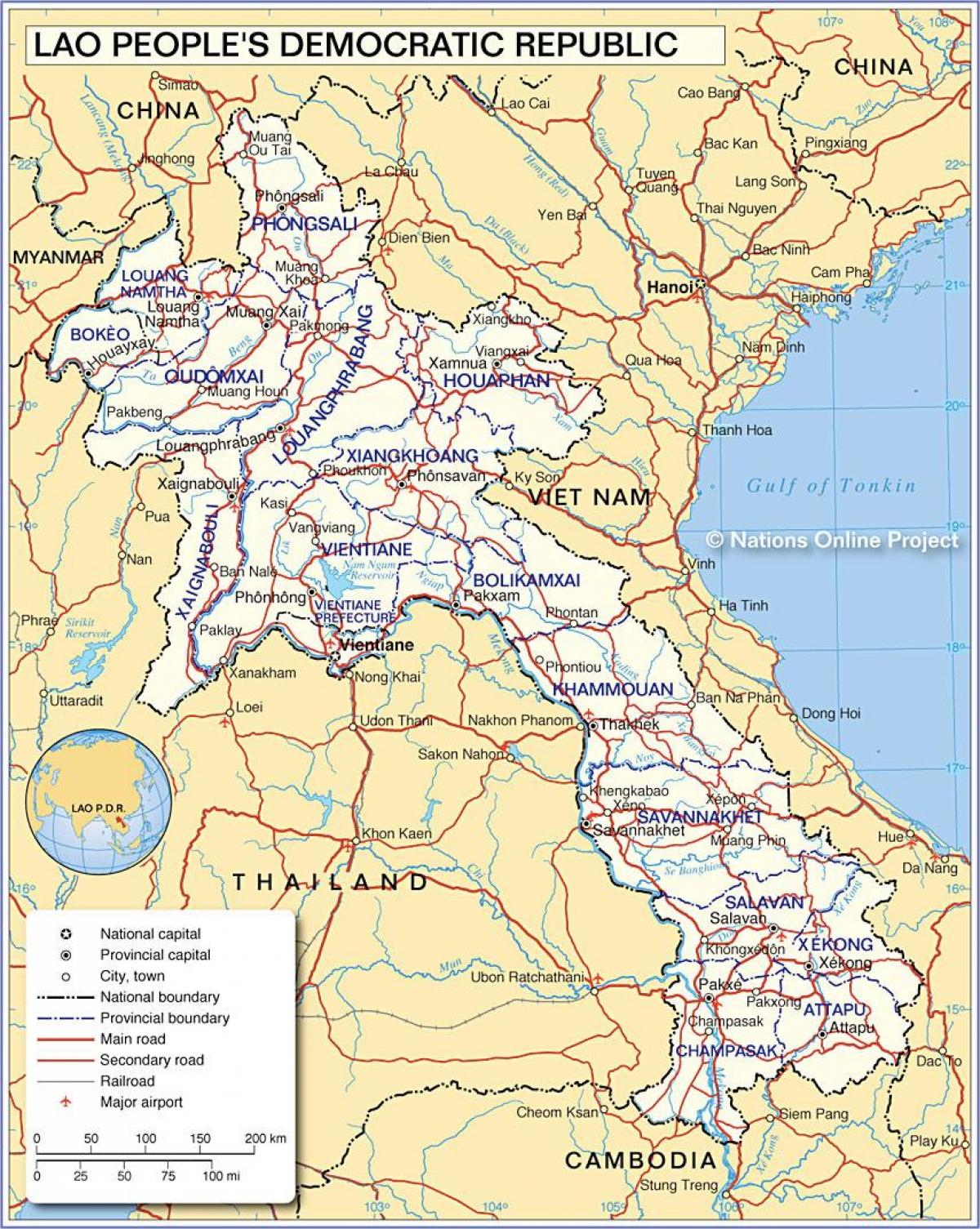 Kort af laos og nærliggjandi löndum