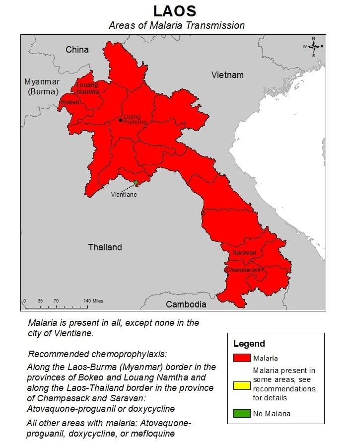 Kort af laos malaríu 