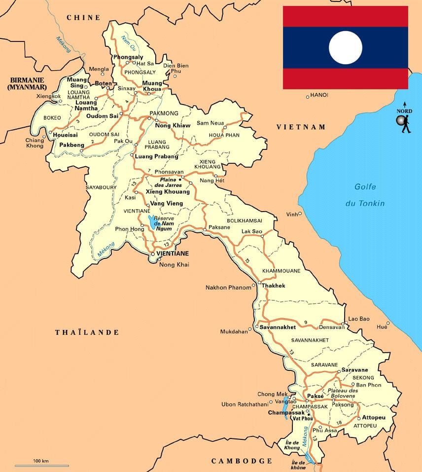 Kort af suður laos