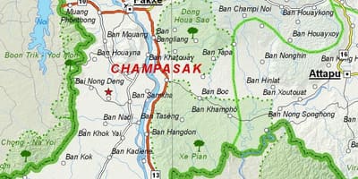 Kort af champasak laos